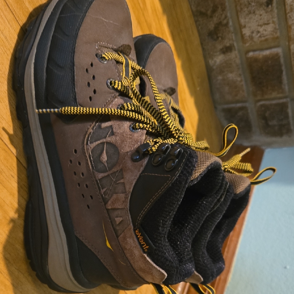 Hoka Men's Black and Brown Boots with Yellow Highlights